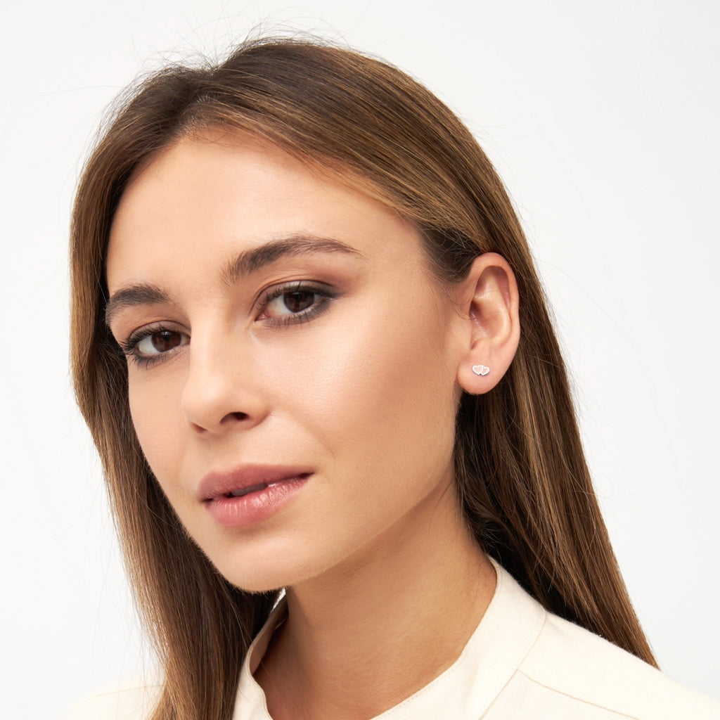 LULU Copenhagen 2Hearts Ohrring 1 stück versilbert Ear stud, 1 pcs Burnt Coral-Orange Coral