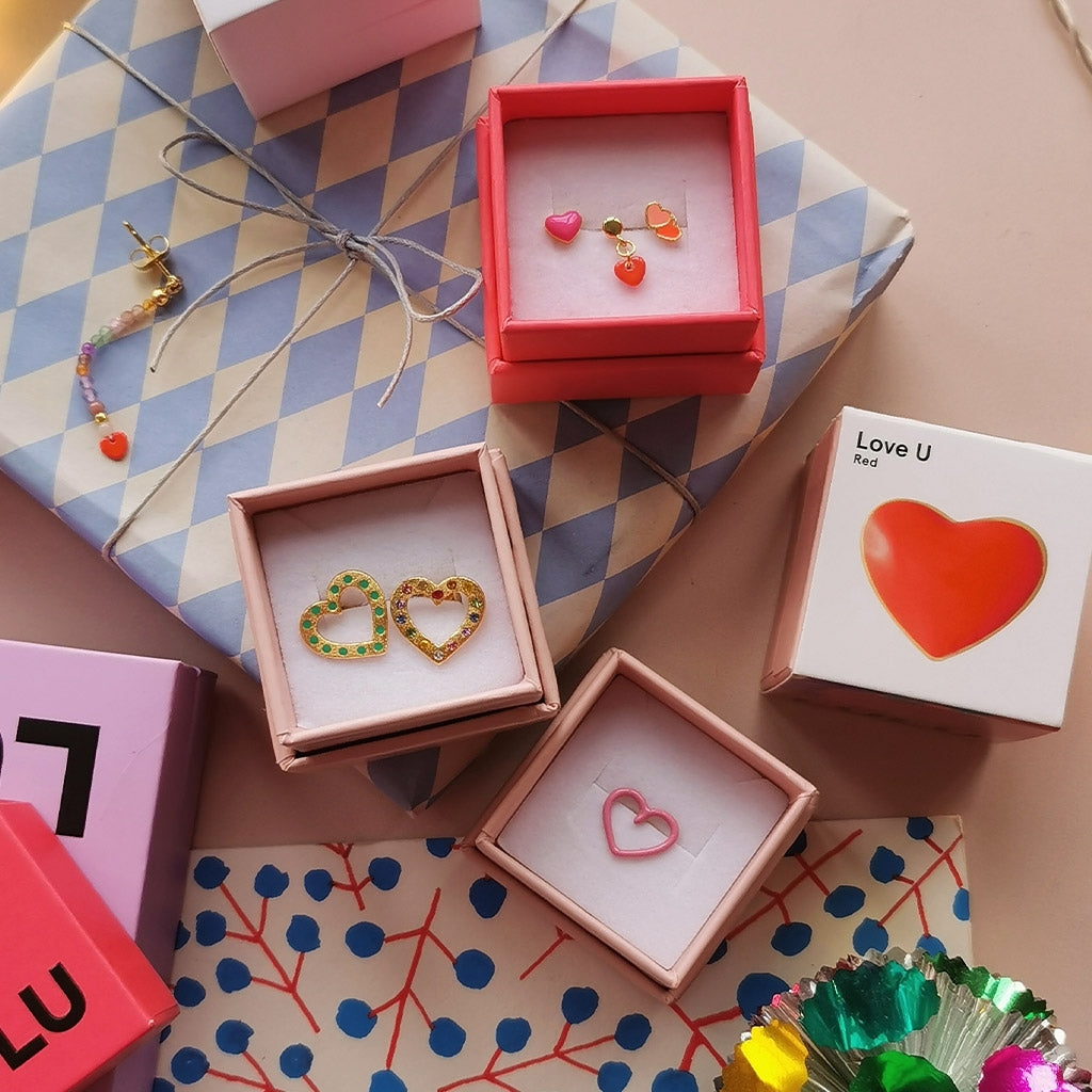 LULU Copenhagen 2Hearts Ohrring 1 stück vergoldet Ear stud, 1 pcs Burnt Coral-Orange Coral