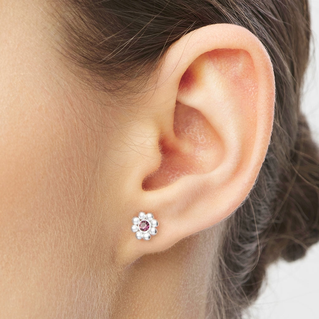 LULU Copenhagen Bouquet Crystal Flower 1 stück - Versilbert Ear stud, 1 pcs Amethyst