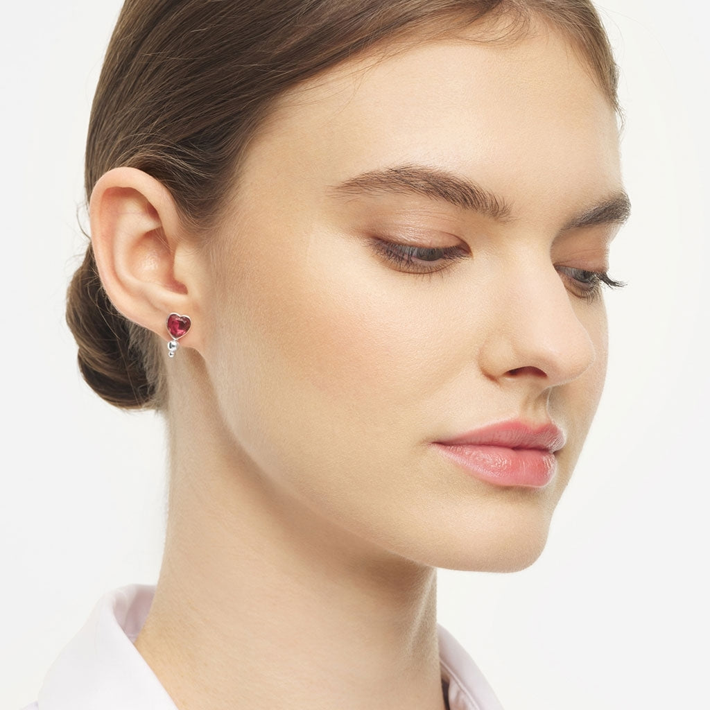 LULU Copenhagen Bouquet Crystal Heart Ohrring 1 stück Ear stud, 1 pcs Silver Plated