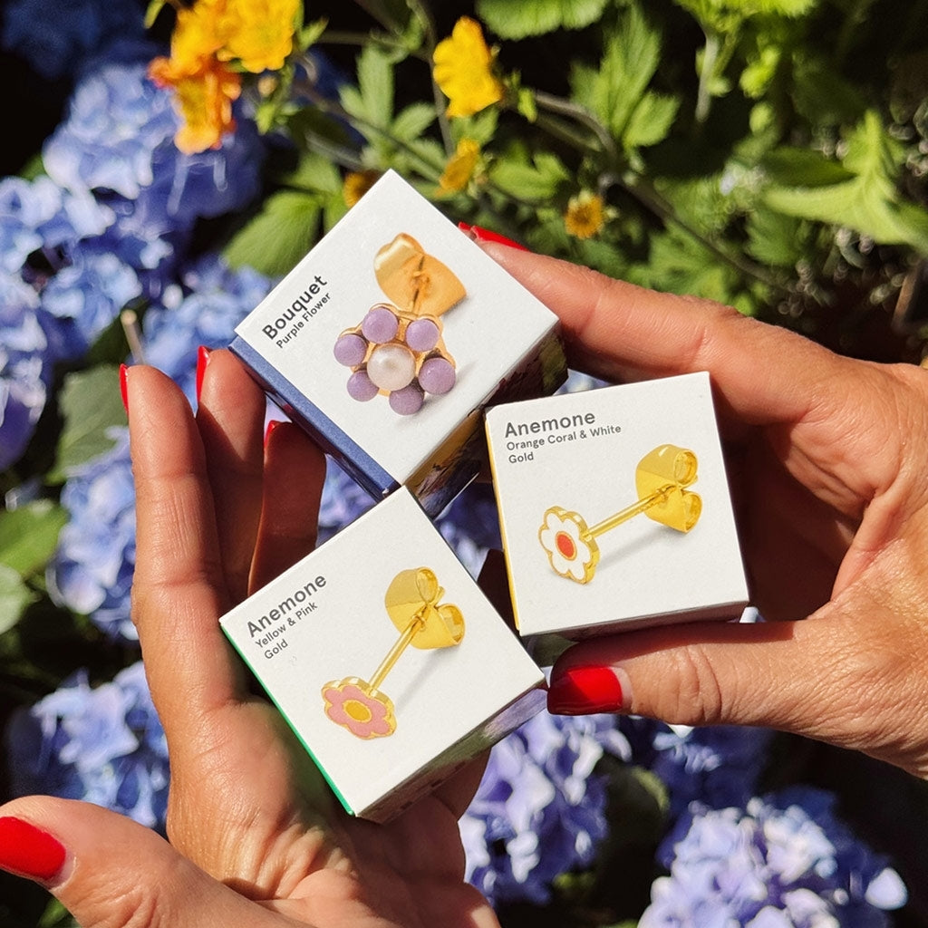 LULU Copenhagen Bouquet Purple Flower Ohrring 1 stück Ear stud, 1 pcs Vergoldet