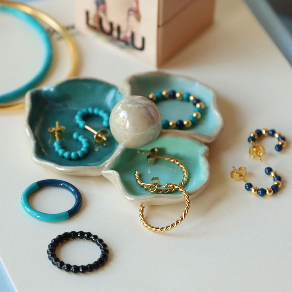 LULU Copenhagen Color Ball Beads Hoops paar Hoops Gold Plated/Retro Dark Blue