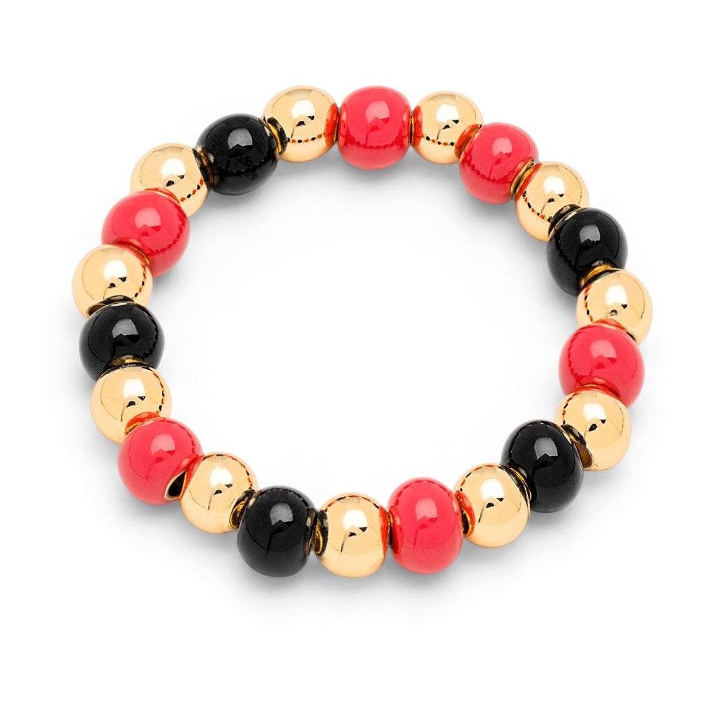 LULU Copenhagen Color Ball Beads Ring Rings Hot Coral/Black/Gold Plated