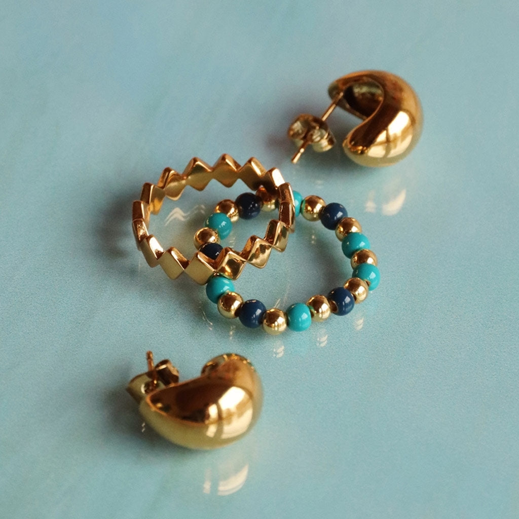 LULU Copenhagen Color Ball Beads Ring Rings Retro Blue/Retro Dark Blue/Gold Plated