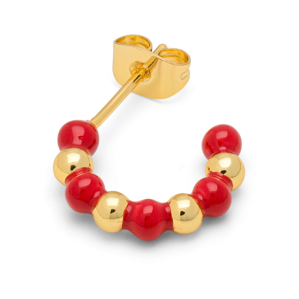LULU Copenhagen Color Ball Beads Hoops paar Hoops Gold Plated/Passion Red