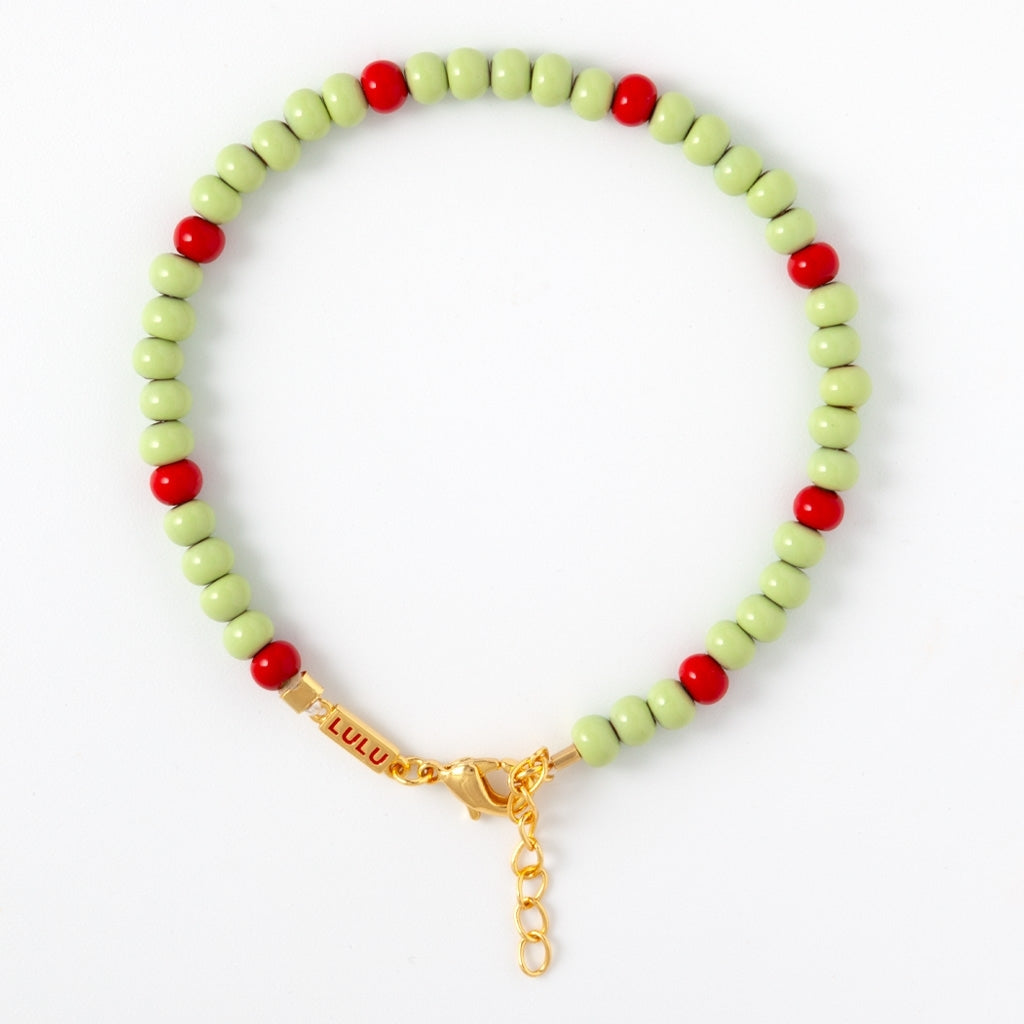 LULU Copenhagen Color Ball Armband Bracelets Silk Light Green/Passion Red