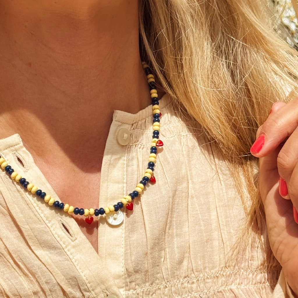 LULU Copenhagen Color Ball Heart Halskette Necklaces Soft Yellow/Retro Dark Blue