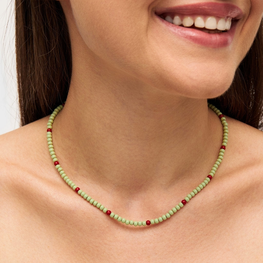 LULU Copenhagen Color Ball Halskette kurze Necklaces Silk Light Green/Passion Red