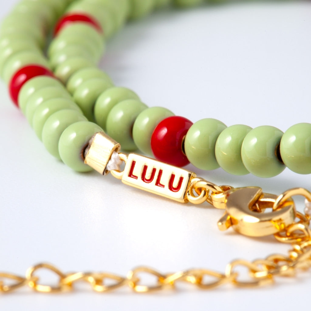 LULU Copenhagen Color Ball Halskette kurze Necklaces Silk Light Green/Passion Red
