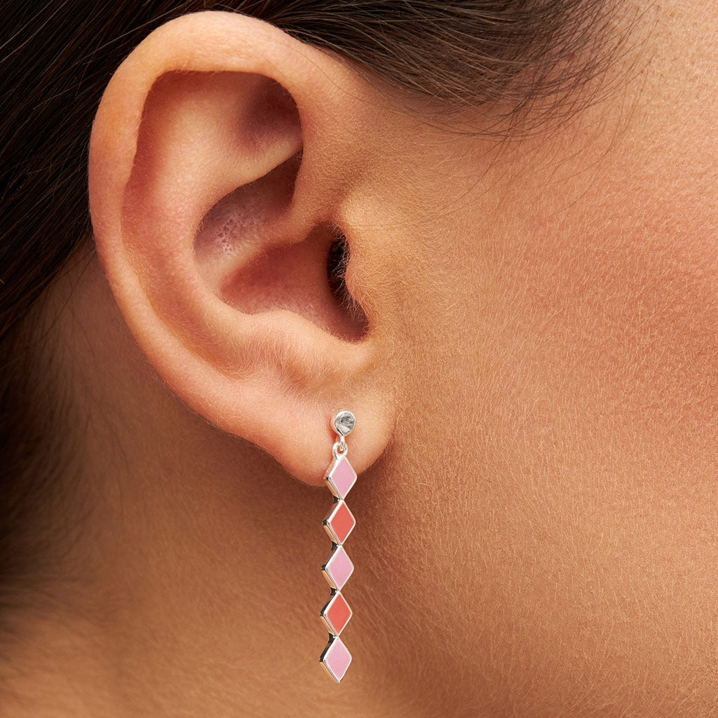 LULU Copenhagen Confetti Long Ohrring 1 stück versilbert Ear stud, 1 pcs Orange Coral - Light Pink