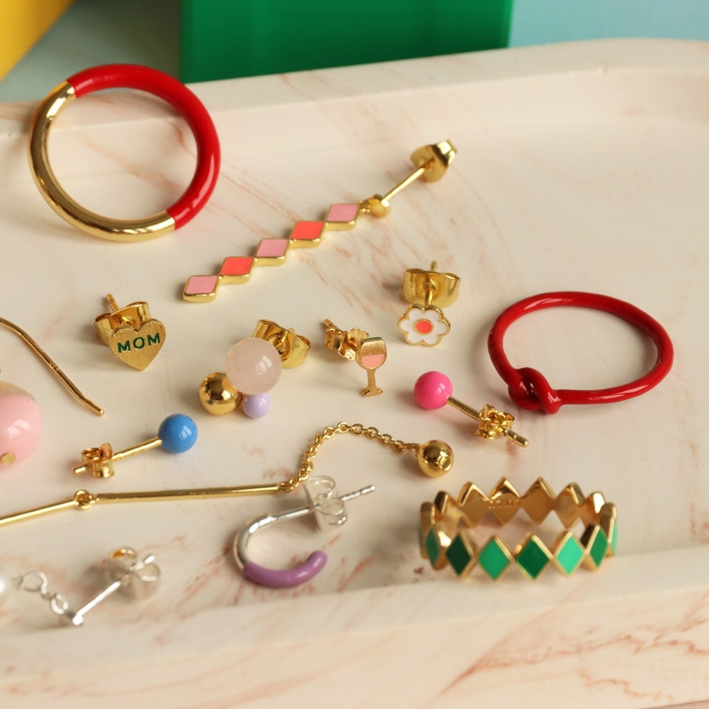 LULU Copenhagen Confetti Long Ohrring 1 stück vergoldet Ear stud, 1 pcs Orange Coral - Light Pink