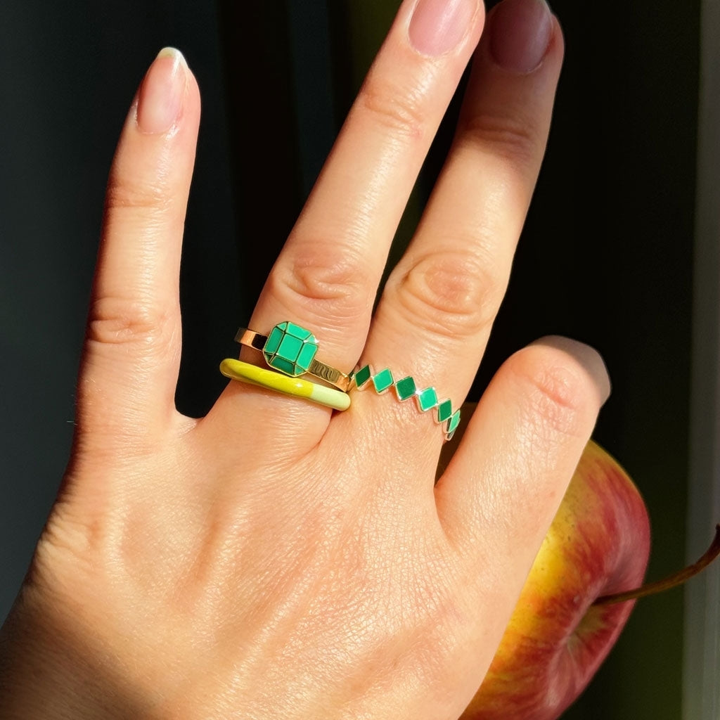 LULU Copenhagen Diamond Ring Large vergoldet Rings Hellgrün