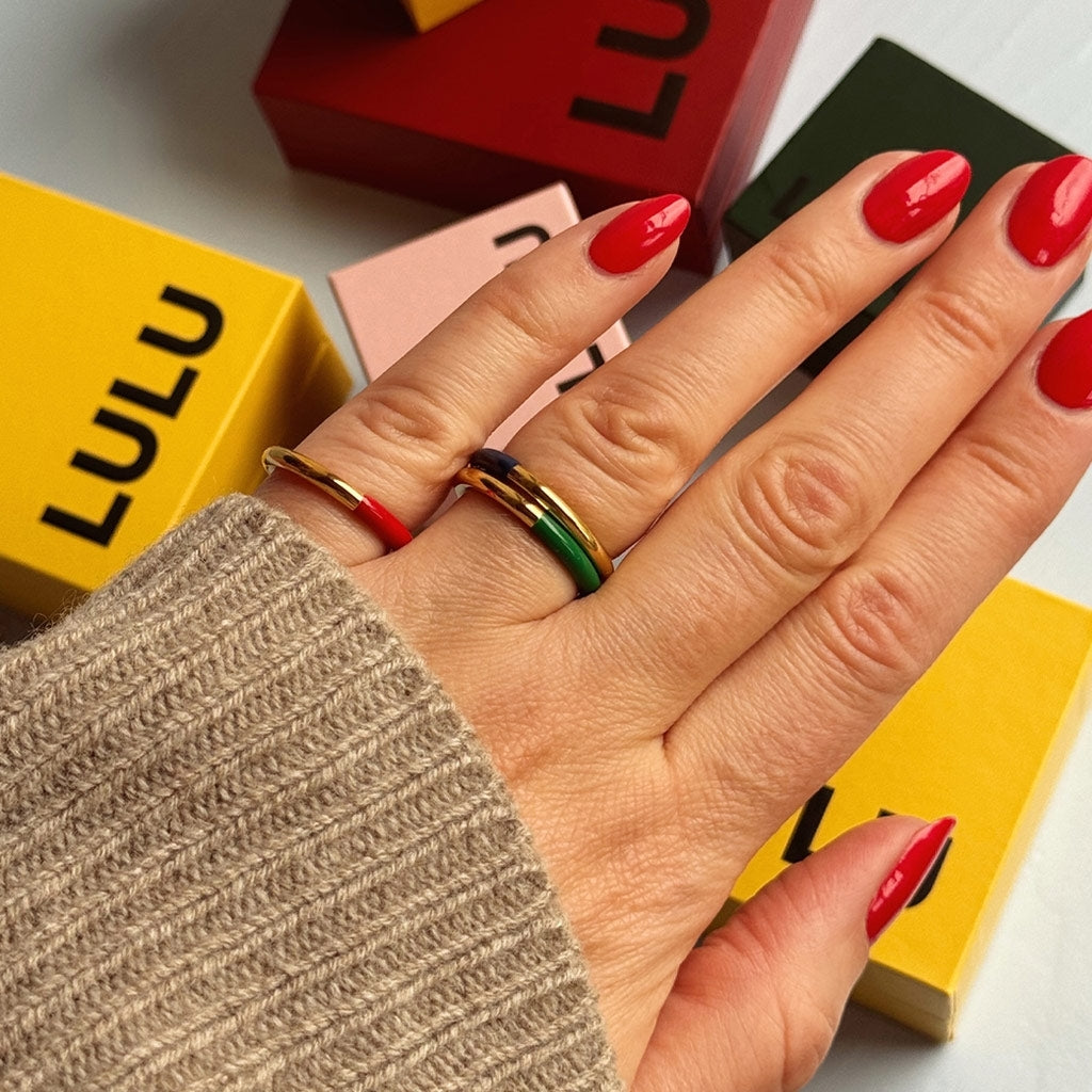 LULU Copenhagen Double Color Ring vergoldet Rings Gold/Green