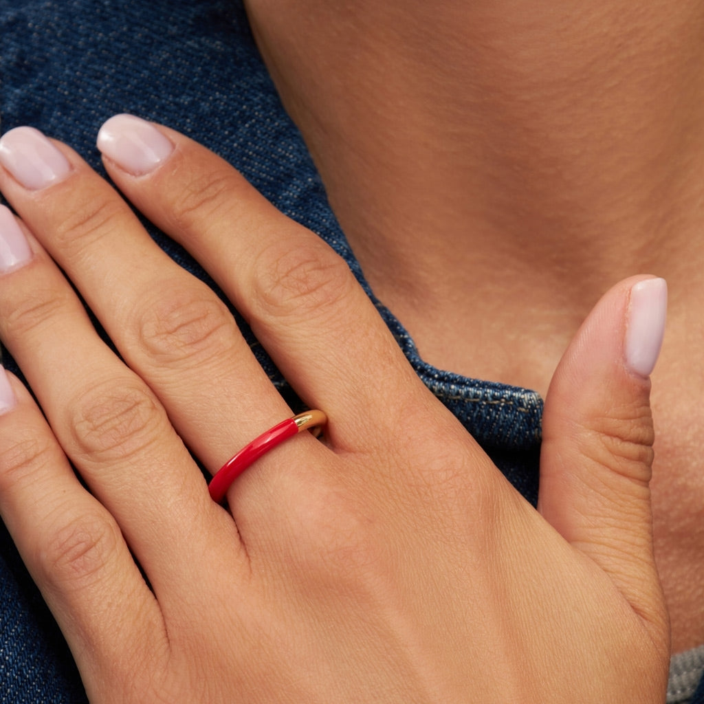 LULU Copenhagen Double Color Ring vergoldet Rings Gold/Passion Red