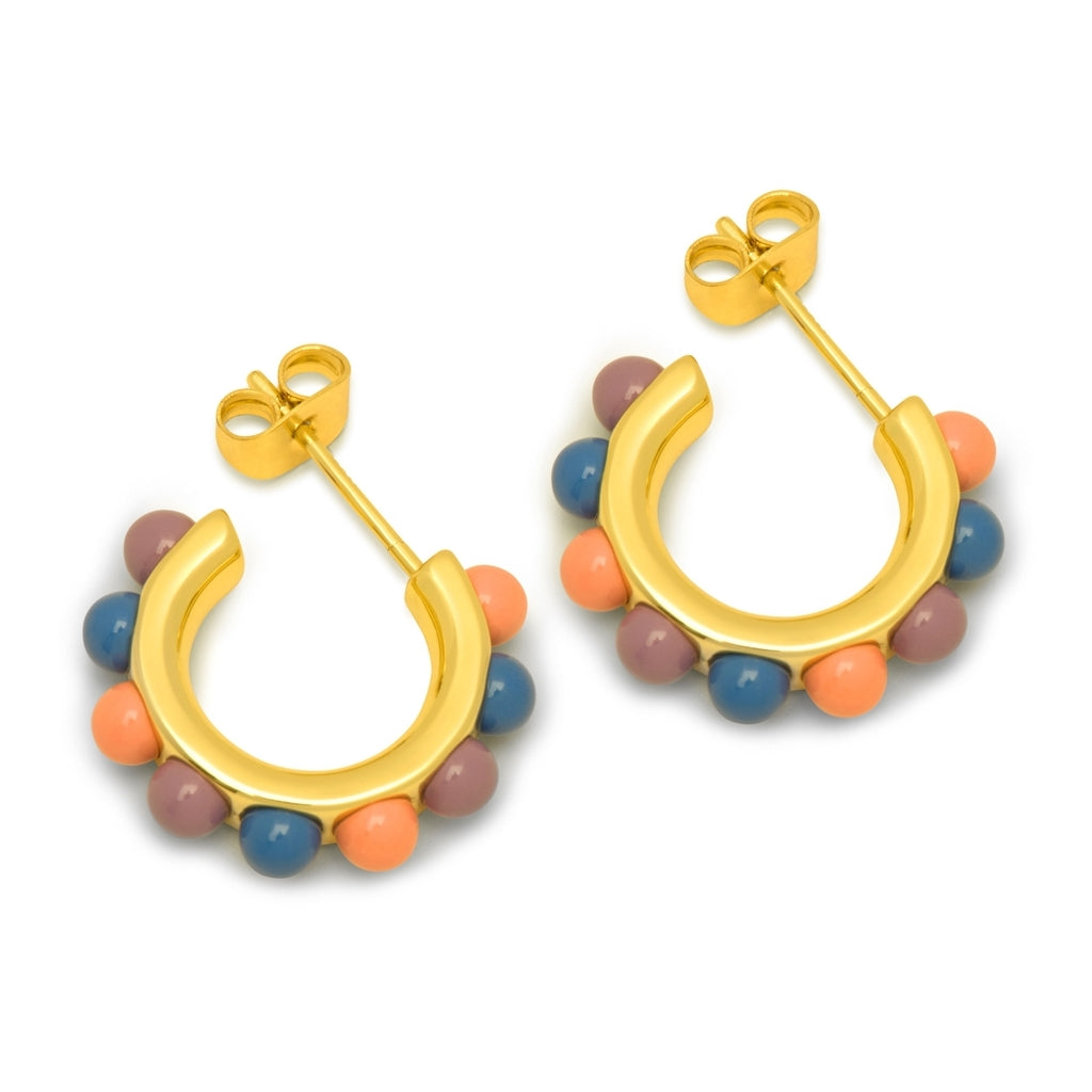 LULU Copenhagen Flower Hoops Color Paar vergoldetes Hoops Burnt Coral/Blue/Purple