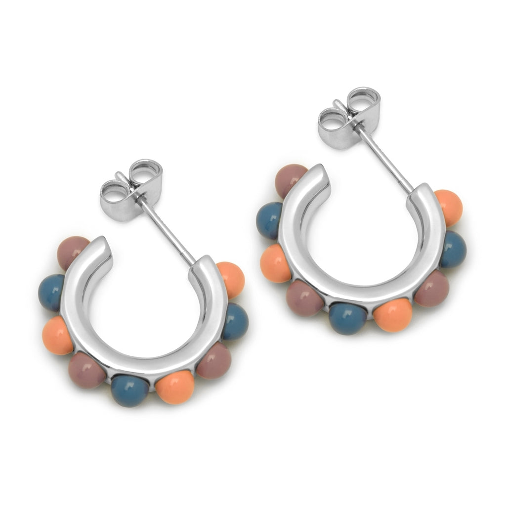 LULU Copenhagen Flower Hoops Color Paar versilbert Hoops Burnt Coral/Blue/Purple