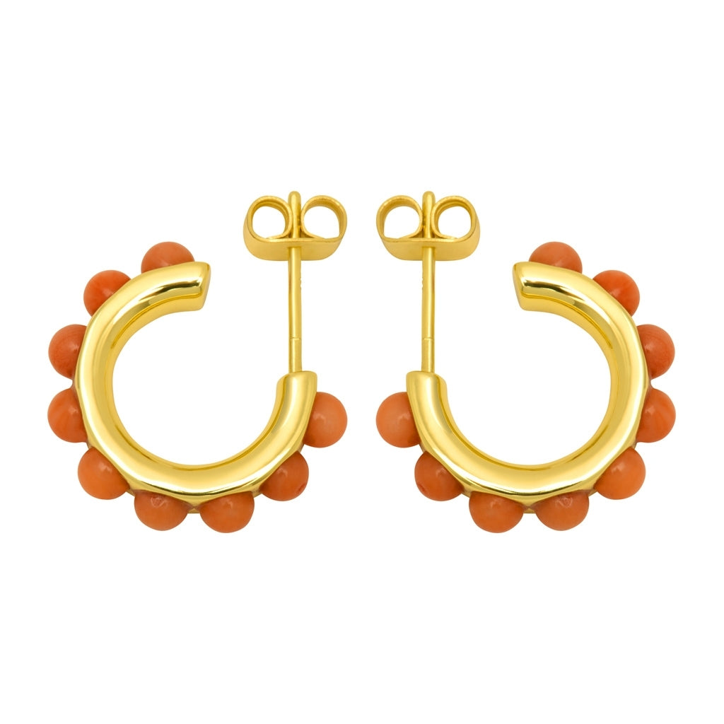 LULU Copenhagen Flower Hoops Stone Paar vergoldetes Hoops Korallenrot