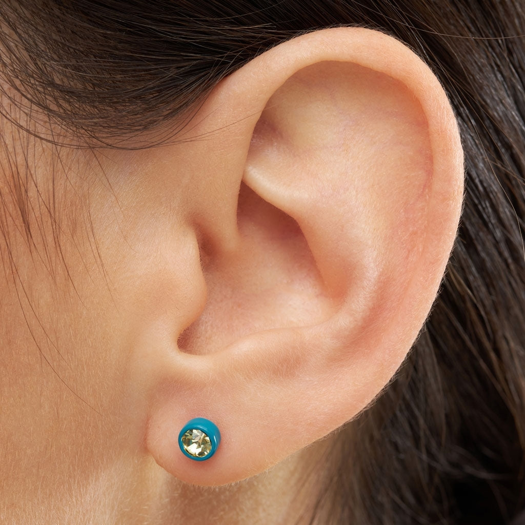 LULU Copenhagen Gala Crystal Round Ohrring 1 stück Ear stud, 1 pcs Jonquil/Retro Blue