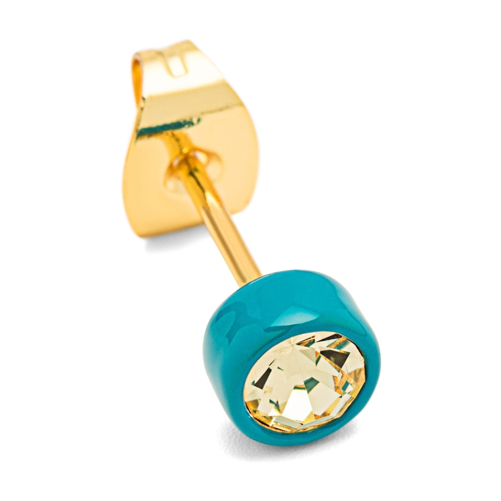 LULU Copenhagen Gala Crystal Round Ohrring 1 stück Ear stud, 1 pcs Jonquil/Retro Blue