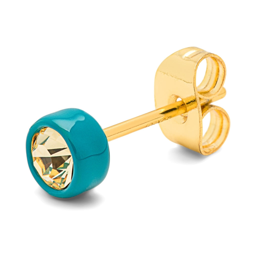 LULU Copenhagen Gala Crystal Round Ohrring 1 stück Ear stud, 1 pcs Jonquil/Retro Blue