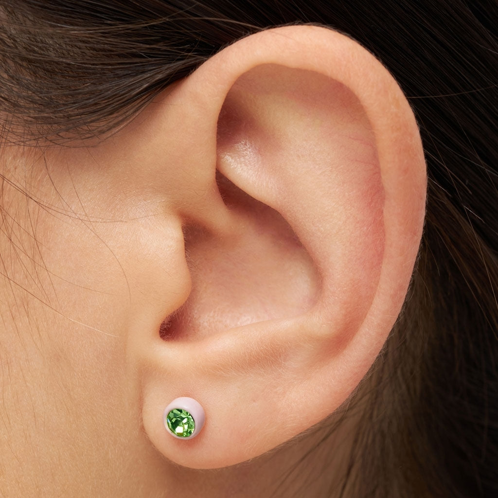 LULU Copenhagen Gala Crystal Round Ohrring 1 stück Ear stud, 1 pcs Olivine/Silk Light Pink