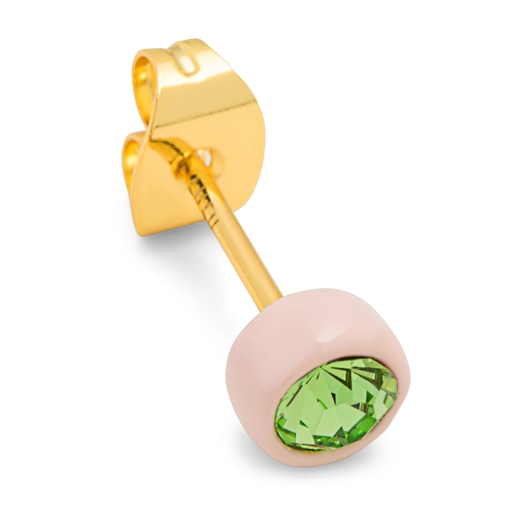 LULU Copenhagen Gala Crystal Round Ohrring 1 stück Ear stud, 1 pcs Olivine/Silk Light Pink