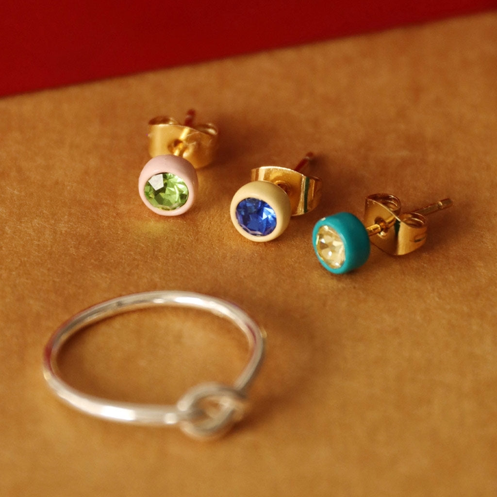 LULU Copenhagen Gala Crystal Round Ohrring 1 stück Ear stud, 1 pcs Olivine/Silk Light Pink