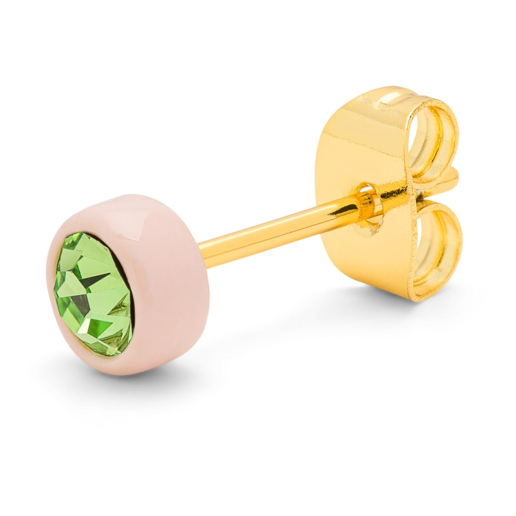 LULU Copenhagen Gala Crystal Round Ohrring 1 stück Ear stud, 1 pcs Olivine/Silk Light Pink