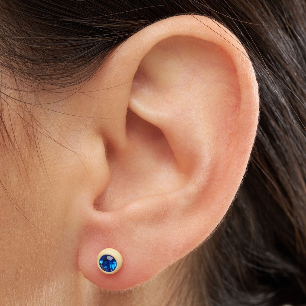 LULU Copenhagen Gala Crystal Round Ohrring 1 stück Ear stud, 1 pcs Sapphire/Soft Yellow