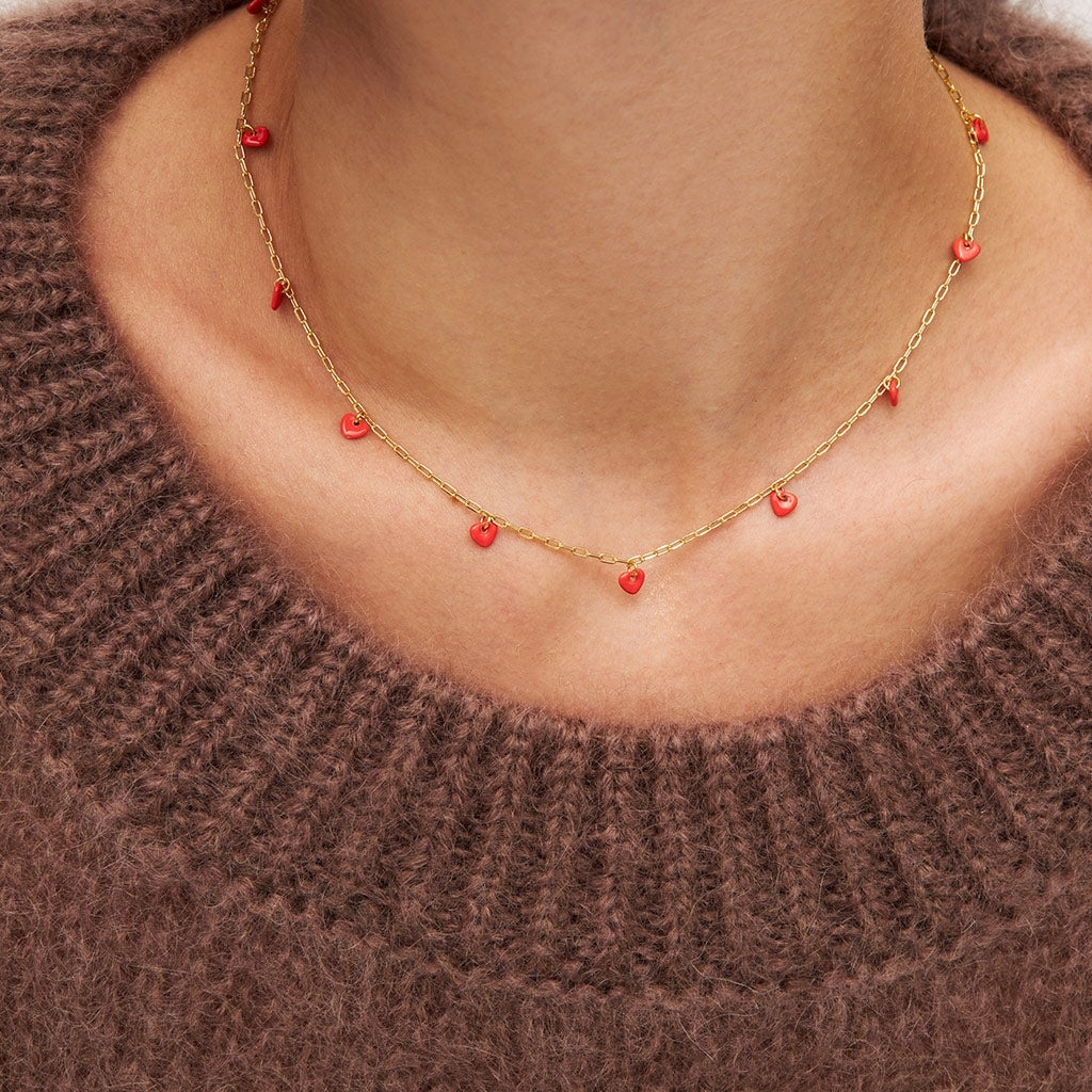 LULU Copenhagen Love U Halskette vergoldet Necklaces Lippenstift Rot