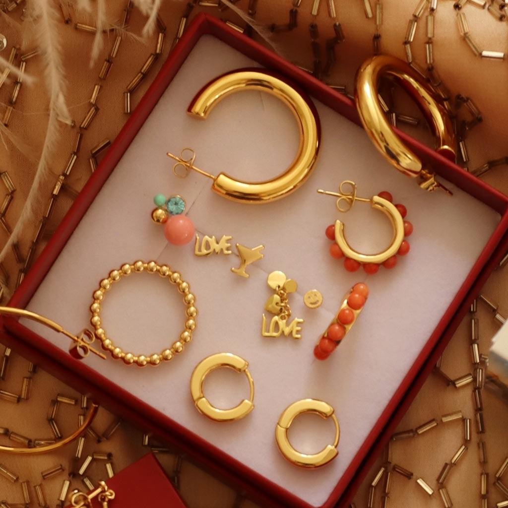 LULU Copenhagen Non Hoops Chunky Medium paar glänzend Hoops Vergoldet