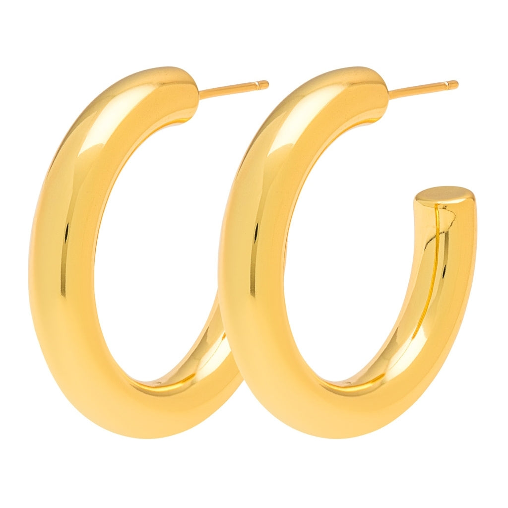 LULU Copenhagen Non Hoops Chunky Medium paar glänzend Hoops Vergoldet