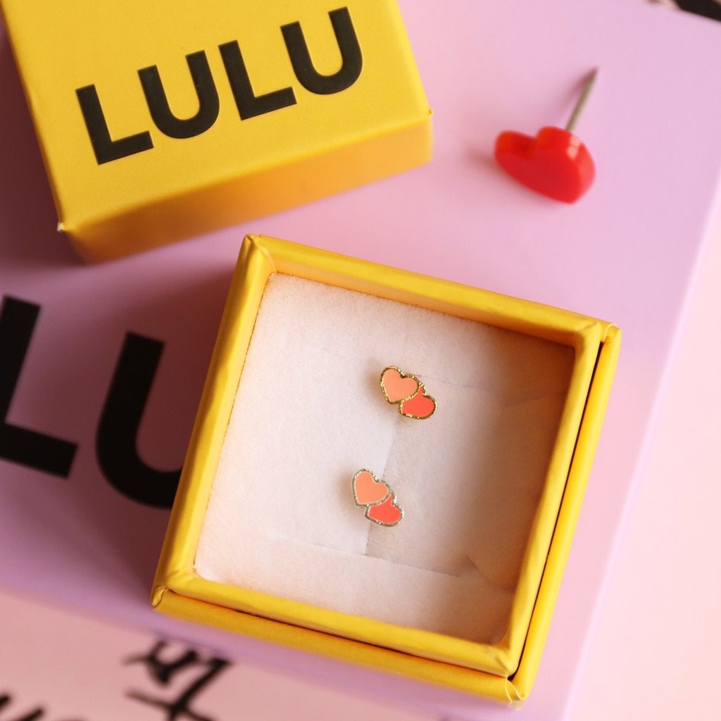 LULU Copenhagen 2Hearts Ohrring 1 stück vergoldet Ear stud, 1 pcs Burnt Coral-Orange Coral
