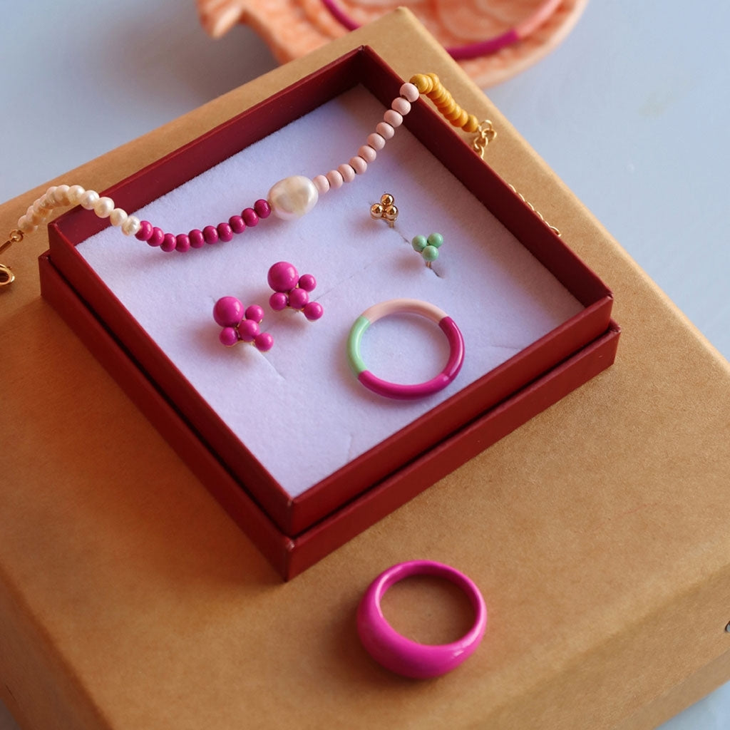 LULU Copenhagen Bouquet Cloud Ohrring 1 stück Ear stud, 1 pcs Electric Fuchsia Pink