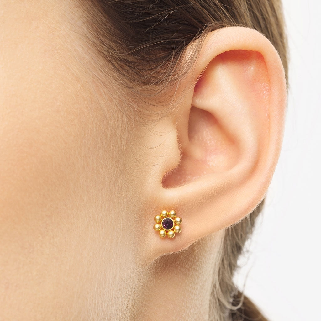 LULU Copenhagen Bouquet Crystal Flower 1 stück - Vergoldetes Ear stud, 1 pcs Amethyst