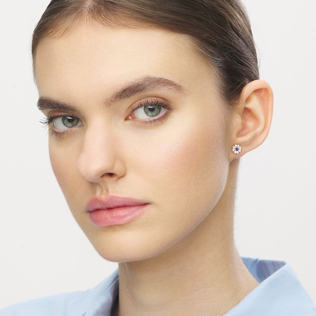 LULU Copenhagen Bouquet Crystal Flower 1 stück - Versilbert Ear stud, 1 pcs Amethyst