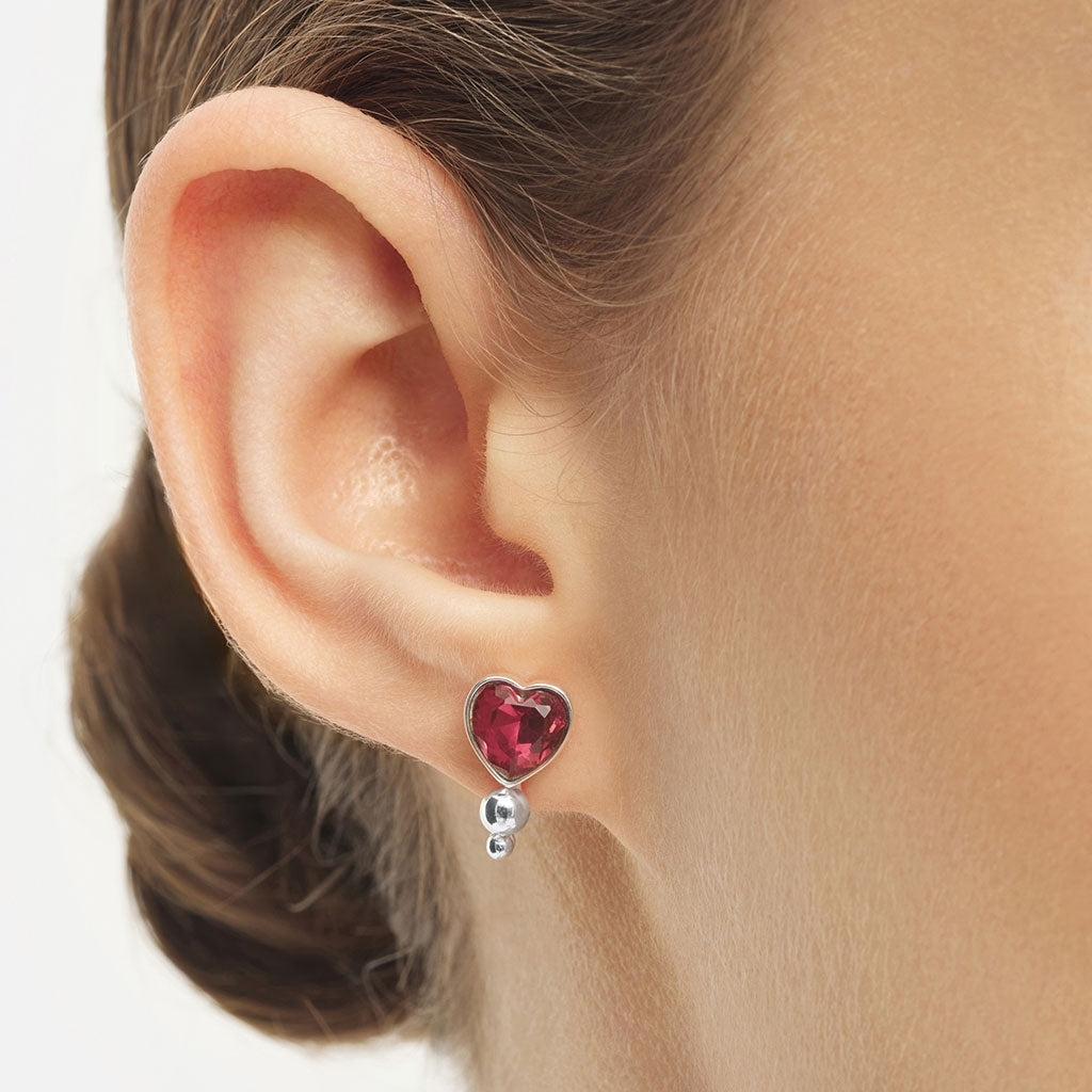 LULU Copenhagen Bouquet Crystal Heart Ohrring 1 stück Ear stud, 1 pcs Silver Plated