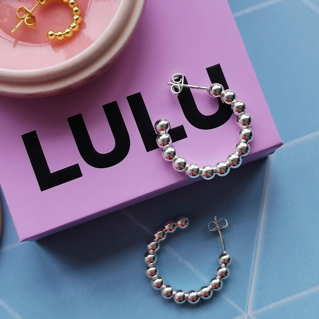 LULU Copenhagen Color Ball Hoops Large paar Hoops Silver Plated