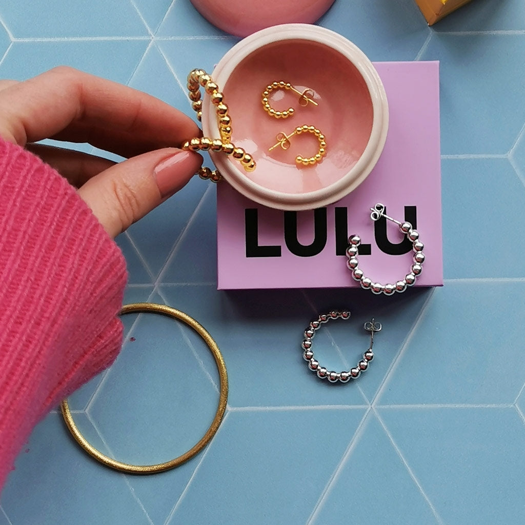 LULU Copenhagen Color Ball Hoops Small paar Hoops Silver Plated
