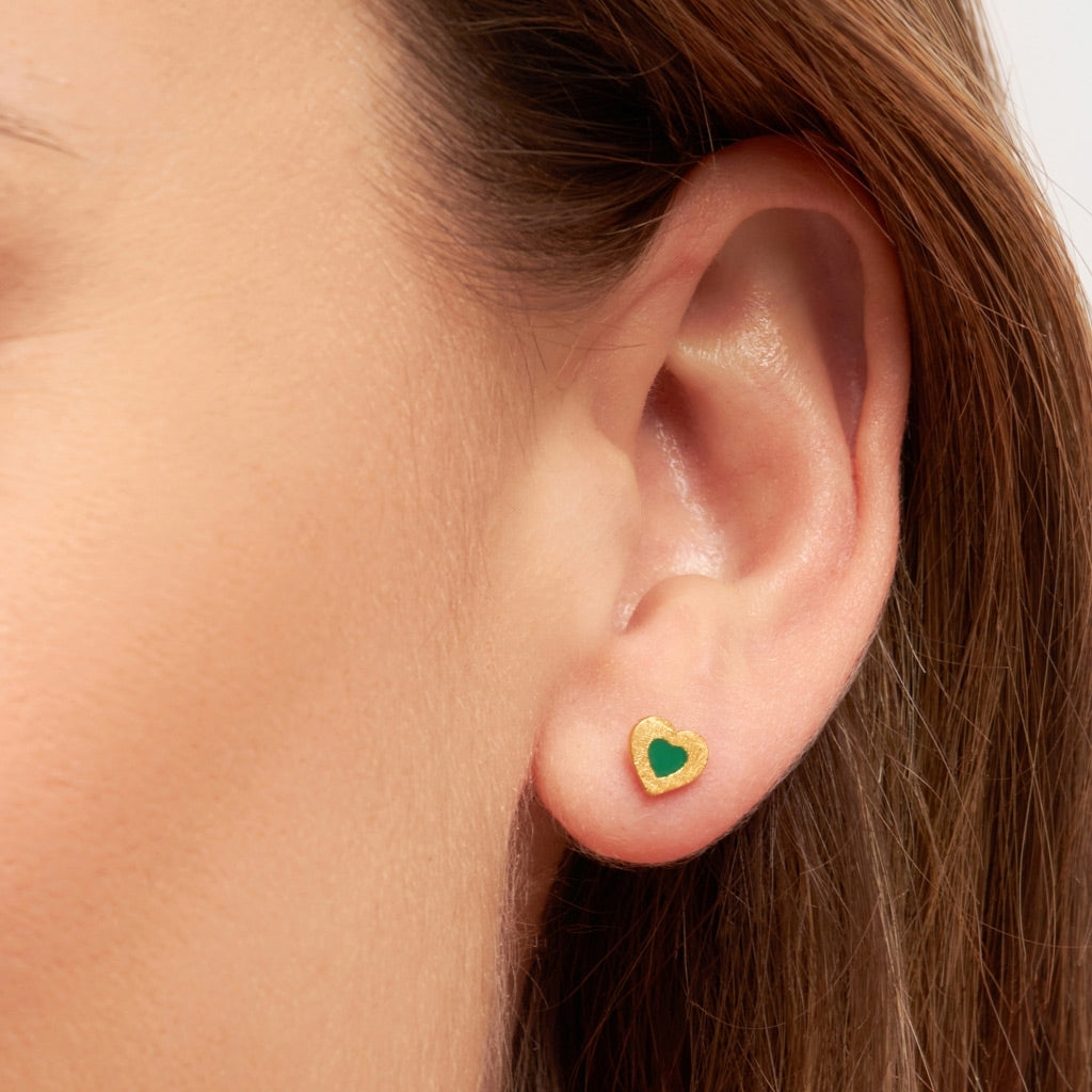 LULU Copenhagen Color Heart Ohrring 1 stück vergoldet Ear stud, 1 pcs Grün