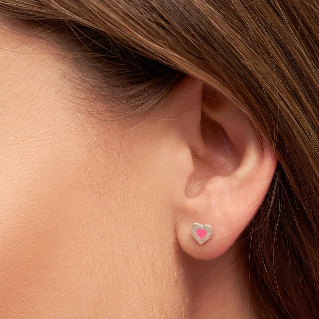 LULU Copenhagen Color Heart Ohrring 1 stück versilbert Ear stud, 1 pcs Pink