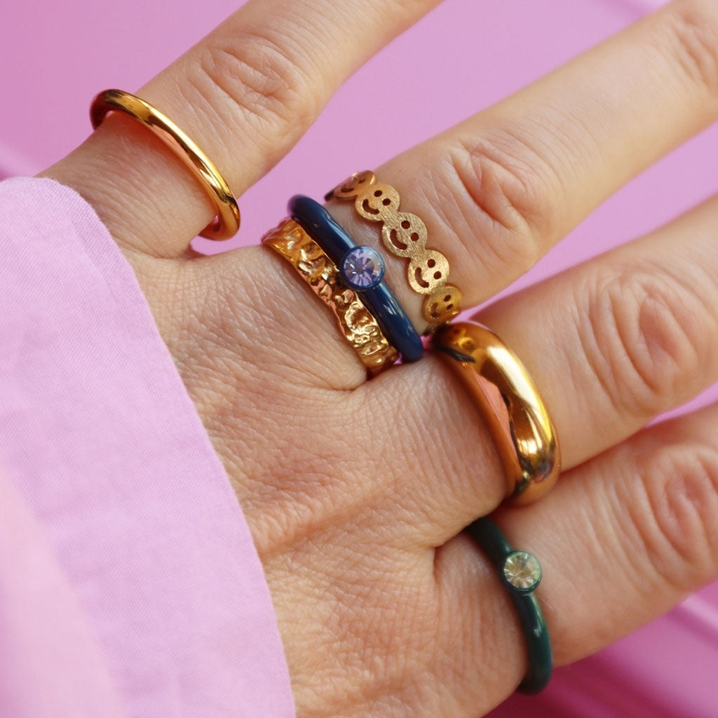LULU Copenhagen Color Ring Crystal Rings Retro Dark Blue