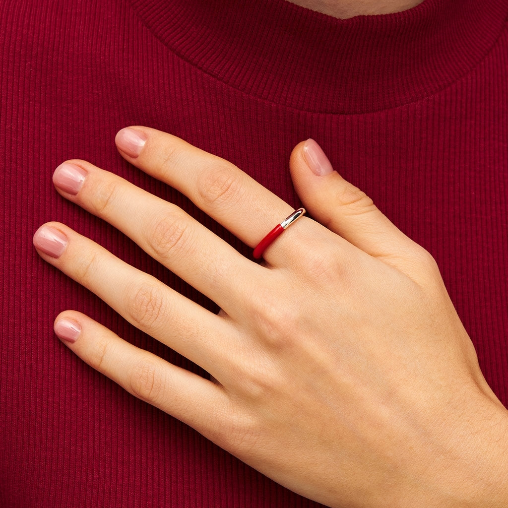 LULU Copenhagen Double Color Ring silber Rings Silver/Passion Red