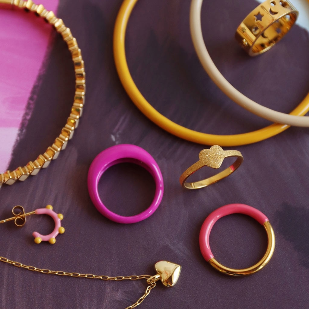 LULU Copenhagen Double Color Ring vergoldet Rings Gold/Coral Pink