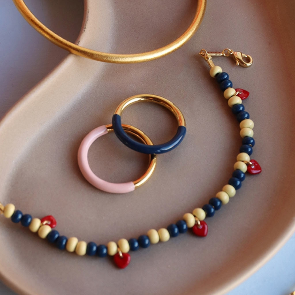 LULU Copenhagen Double Color Ring vergoldet Rings Gold/Retro Dark Blue