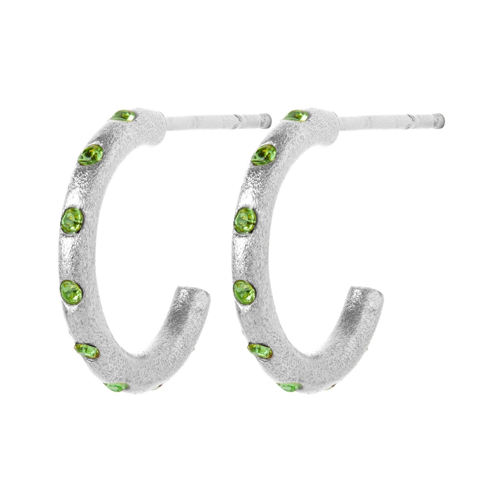 LULU Copenhagen OMG Creolen Small paar versilbertes Hoops Crystal Green