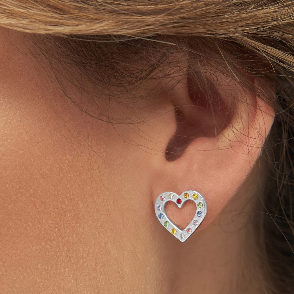 LULU Copenhagen OMG Heart Crystal 1 stück versilbert Ear stud, 1 pcs Rainbow