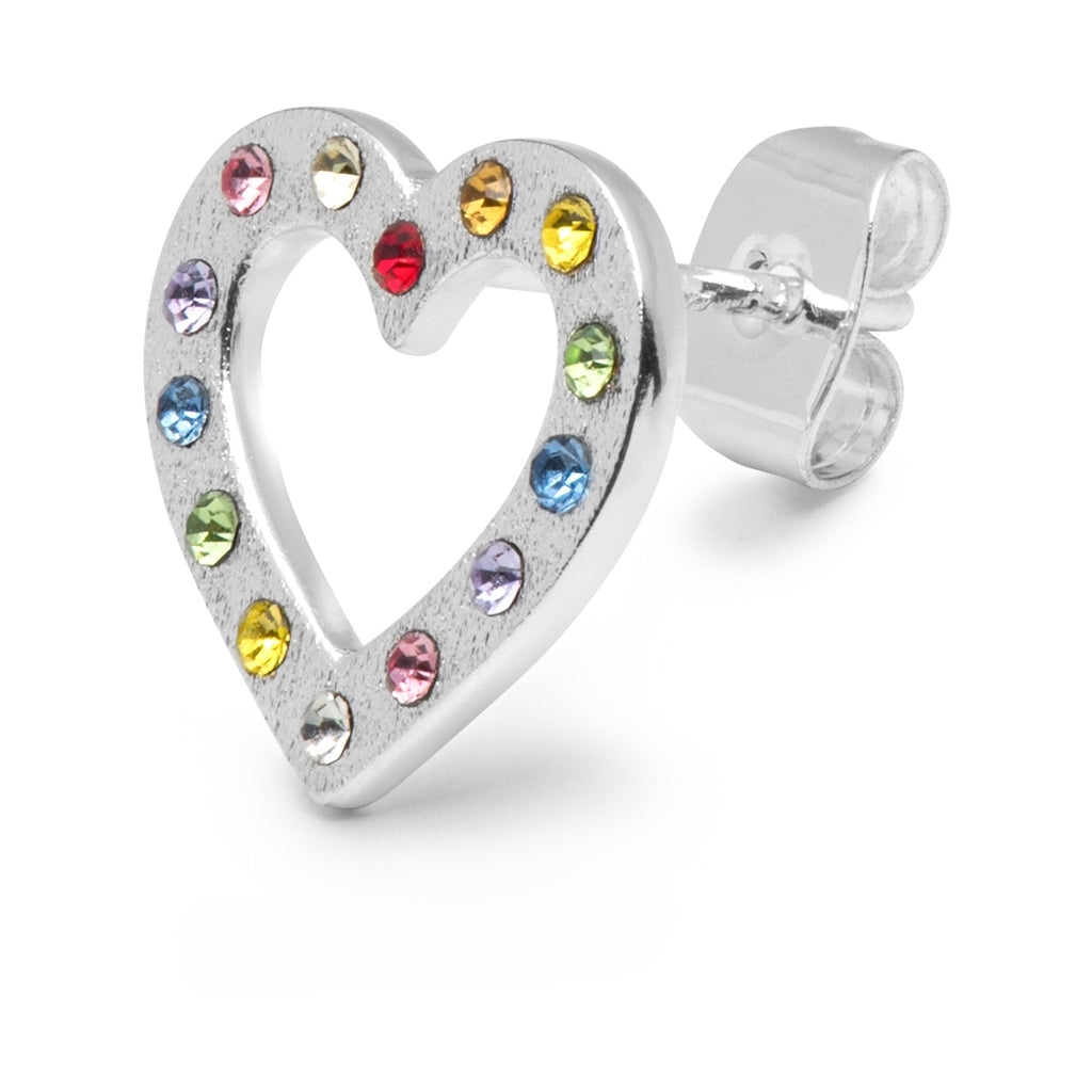 LULU Copenhagen OMG Heart Crystal 1 stück versilbert Ear stud, 1 pcs Rainbow