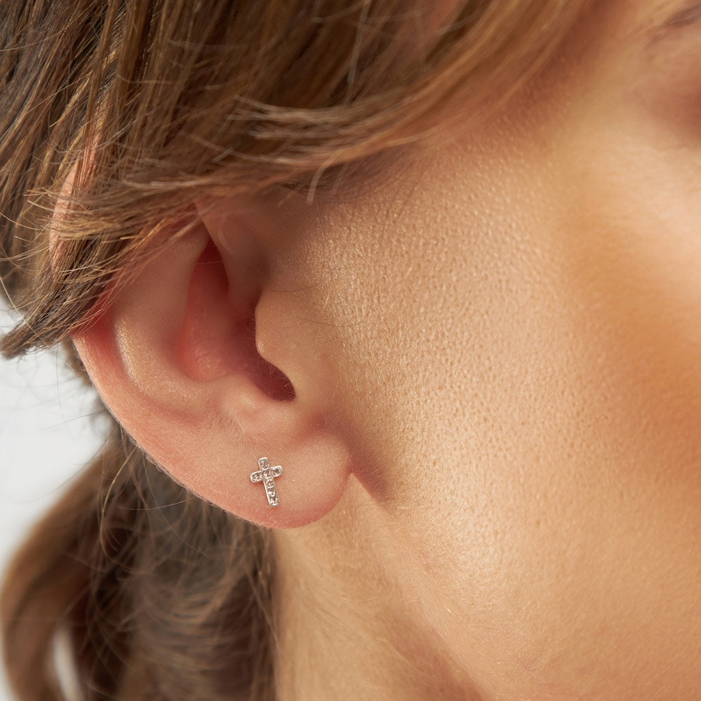 LULU Copenhagen Cross Crystal Ohrring 1 stück silber Ear stud, 1 pcs Rose