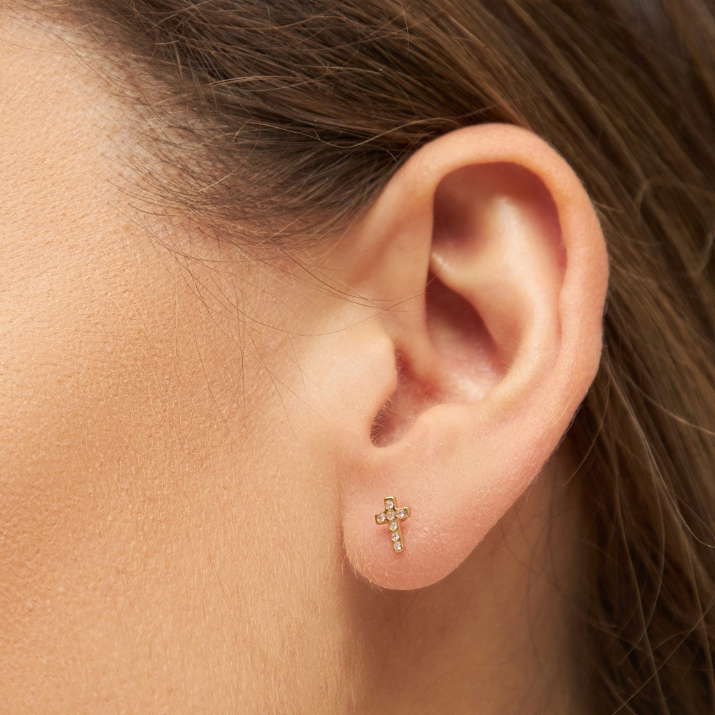 LULU Copenhagen Cross Crystal Ohrring 1 stück vergoldet Ear stud, 1 pcs Rose